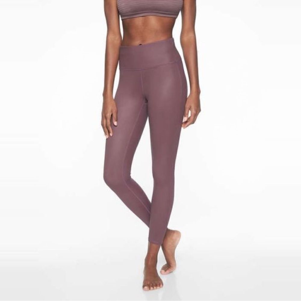 Athleta High Rise Chaturanga Shine Tight Mauve Purple #869055 Womens Size M - Picture 1 of 10